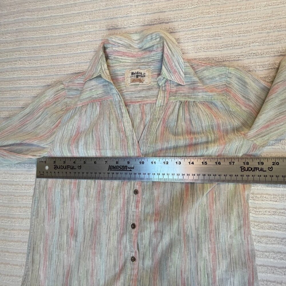 Anthropologie Holding Horses Shirt Top Button Down Long Sleeve Size 6 Gray Pink - Picture 6 of 8